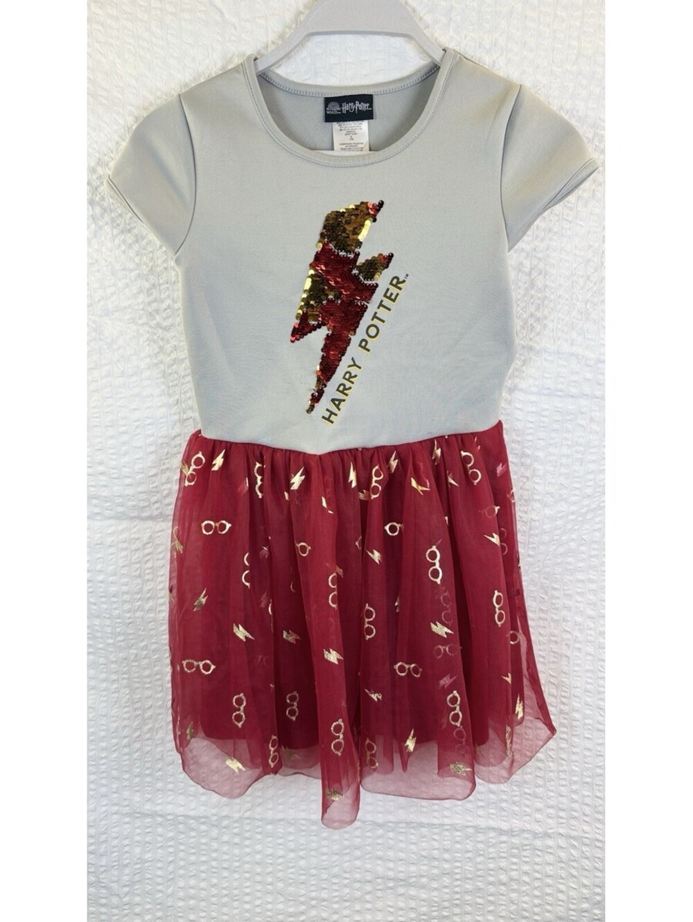Girls Harry Potter Wizarding World Hogwarts Sequin Gray Red Dress Costume M 7/8
